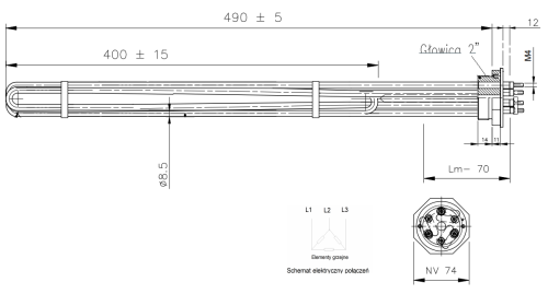 GRZAŁKA RURKOWA DO WYTWORNICY PARY 21 000W/400V